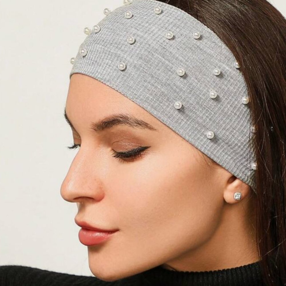 Light Grey Headband with Pearls